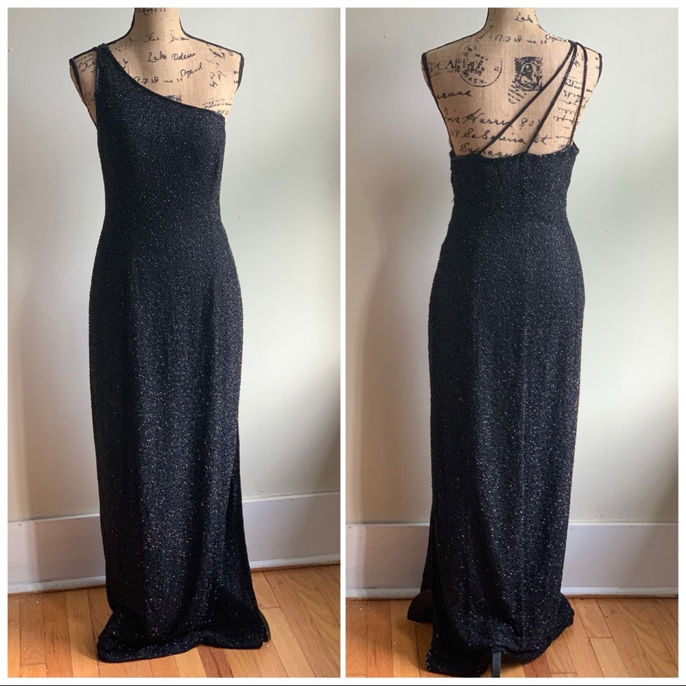 Michaelangelo black beaded one shoulder dress 12